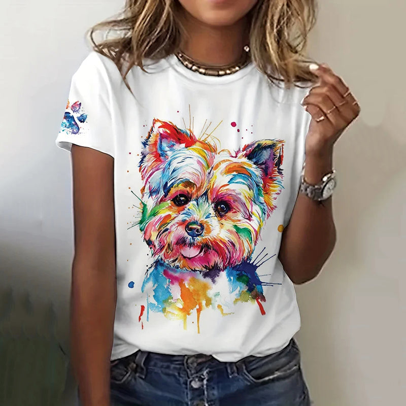 Comstylish Women's Cute Colorful Dog Printed Casual T-Shirt