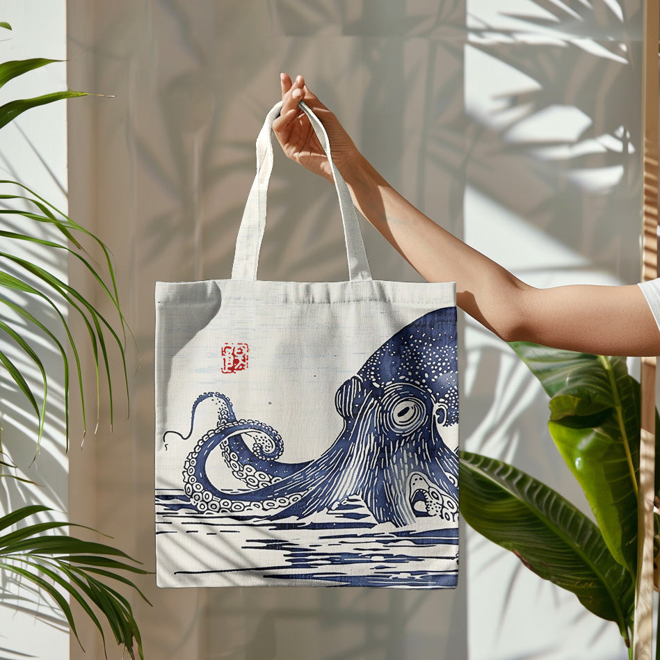 Comstylish Vintage Japanese Art Octopus Graphic Painting Art Canvas Bag
