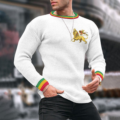 Juneteenth Lion Reggae Jacquard Iceland Crew Neck Sweater elevenforest
