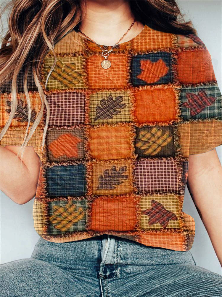 Women's Maple Leaf Pumpkin Print T-Shirt artswardrobe