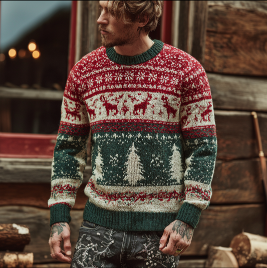 Christmas Men's Round Neck Knit Warm Sweater artswardrobe