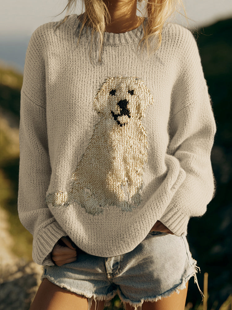 Classic Fuzzy Golden Retriever Dog Felt Cozy Knit Sweater artswardrobe