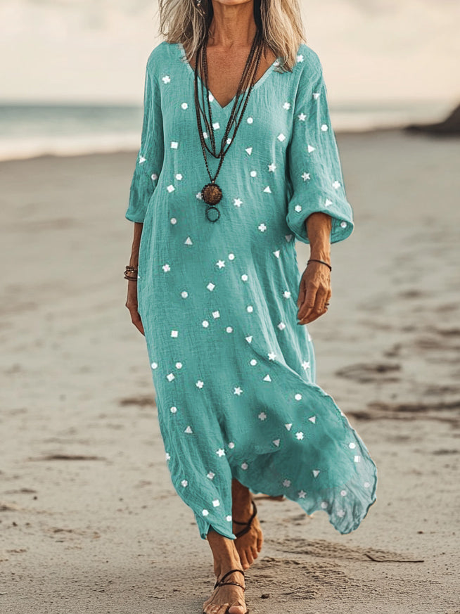 Women's Dot Pattern Art Print Pocket Cotton Dress