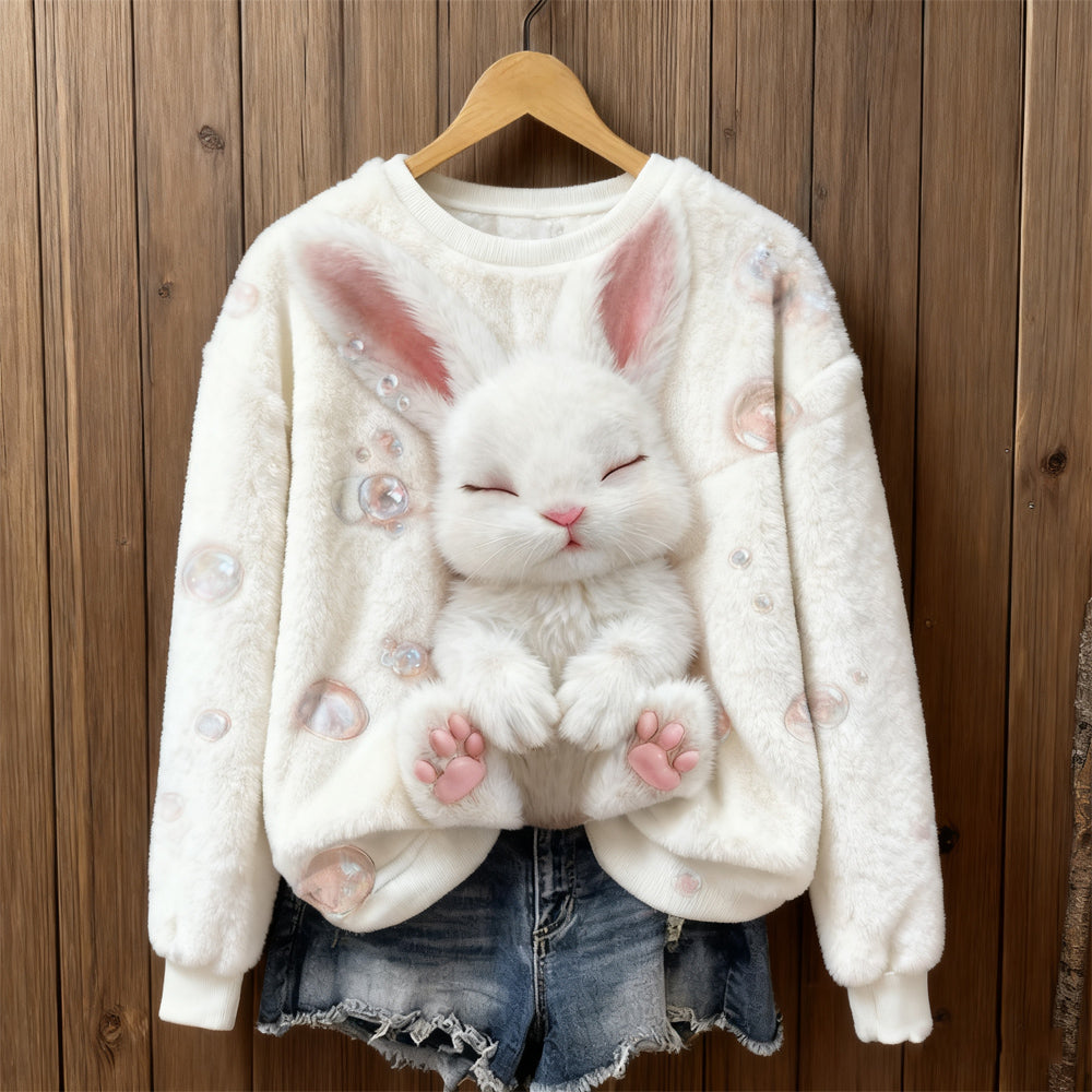 Lovely Sleeping Bunny Art Cozy Plush Sweatshirt artswardrobe