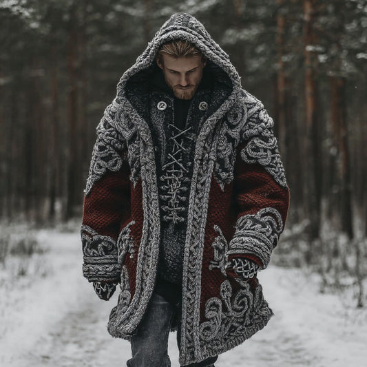 Men's Viking Celtic Knot Contrast Cozy Midi Cardigan Sweater artswardrobe