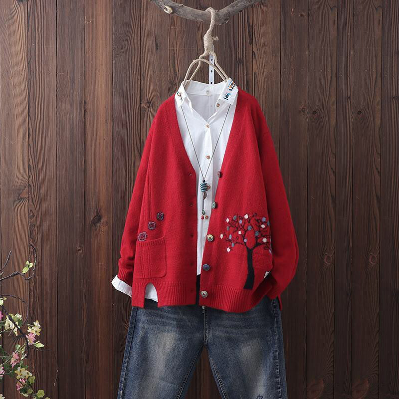 Vintage Botanical Long Sleeve Knit Cardigan elevenforest