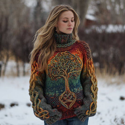 Vintage Tree Of Life Colorful Cozy Chunky Sweater elevenforest