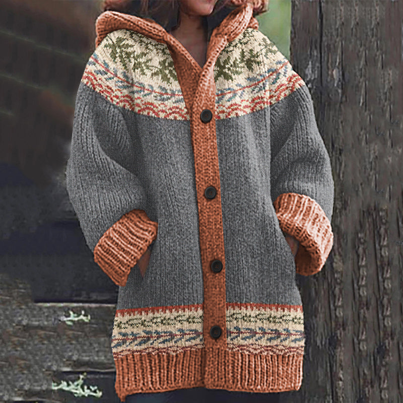 Vintage Tribal Icelandic Pattern Knitted Hooded Cardigan elevenforest