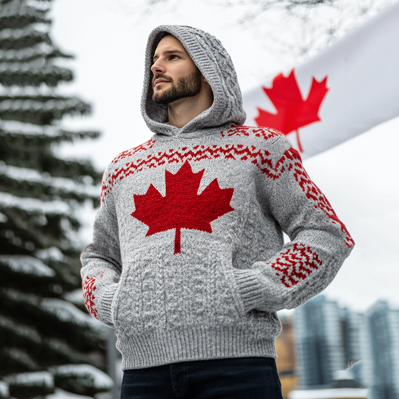 Men's Canada Maple Leaf Pattern Hooded Sweater artswardrobe