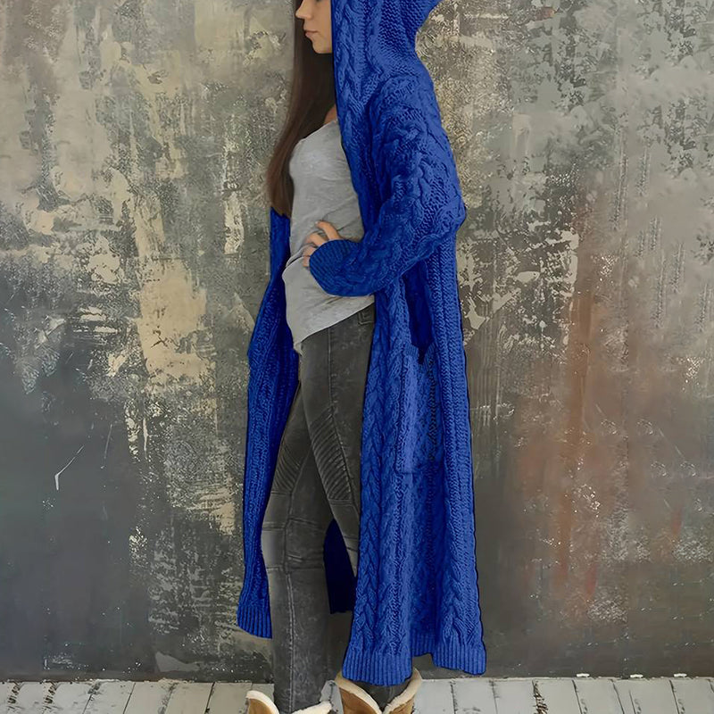 Women'S Solid Color Hooded Knitted Cardigan elevenforest