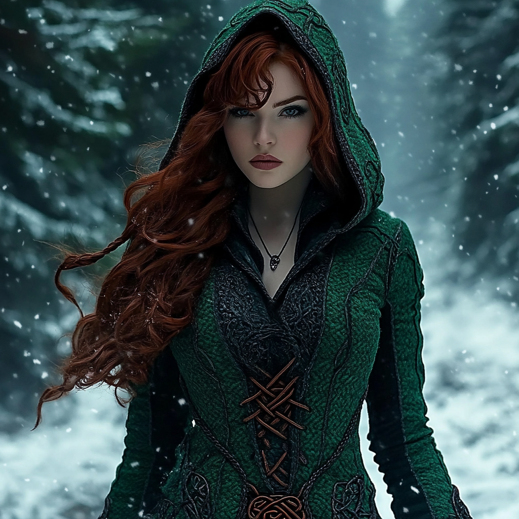 Women's Viking Celtic Knot Jacquard Knit Hooded Sweater elevenforest