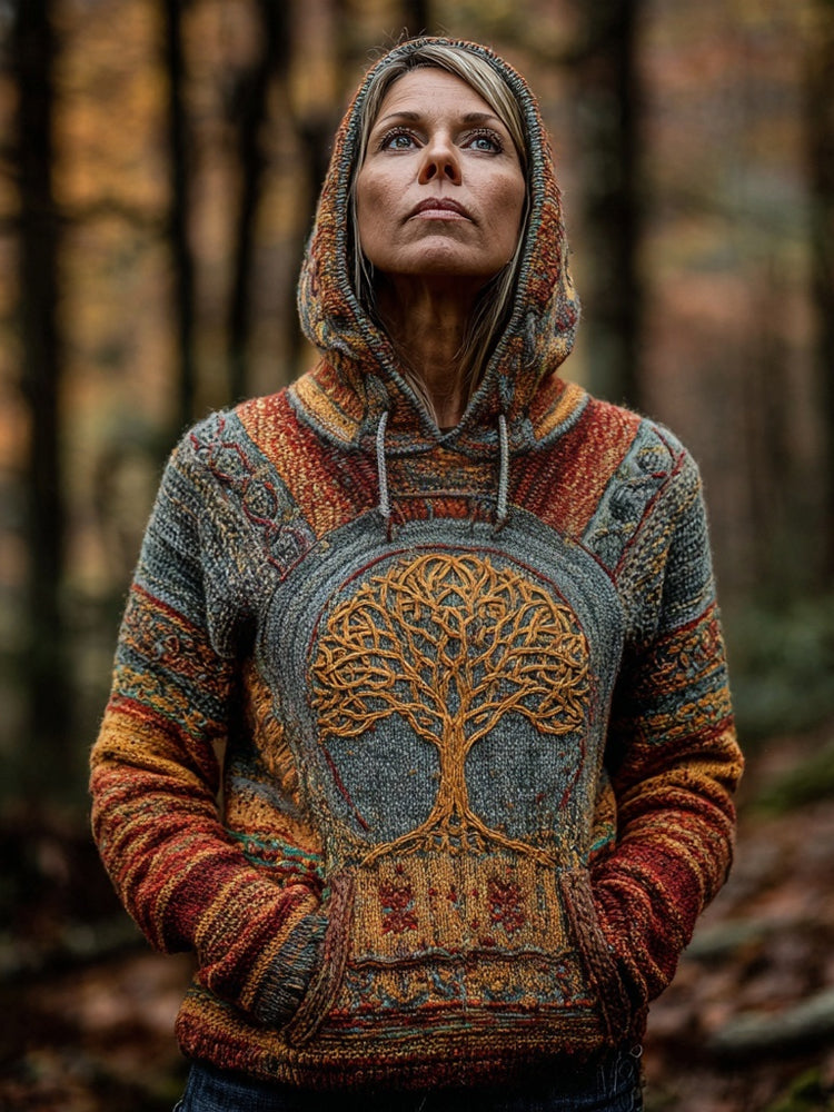 Vintage Viking Inspired Tree Of Life Cozy Hooded Sweater artswardrobe