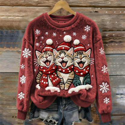 Comstylish Christmas Cats Women's Cozy Plush Sweater