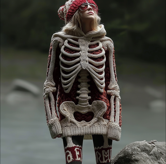 Halloween Human Anatomy Design Women's Knit Hooded Sweater artswardrobe