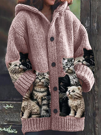 Fuzzy Cats Crochet Art Cozy Knit Hooded Cardigan elevenforest