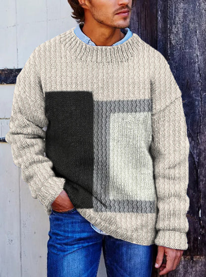 Vegan Mock Minimalist Knit Pullover Sustainable Patchwork Warmth Knitted Jacquard Unisex Sweater elevenforest