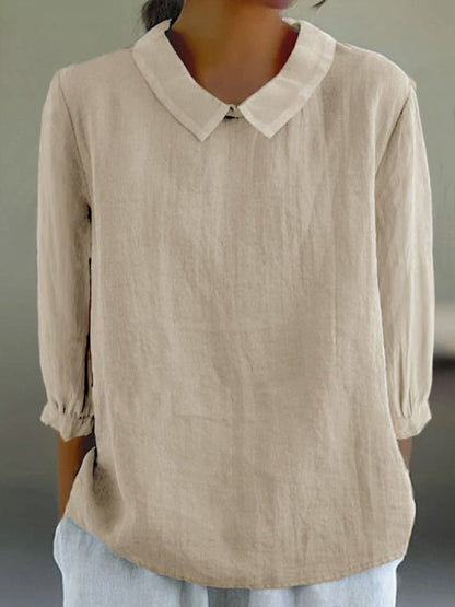 Comstylish Loose Lapel Seven Sleeve Linen Blend Cozy Shirt