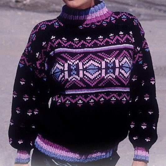 Classy Vintage Icelandic Knit Jacquard Warmth Inspired Color Turtle Neck Sweater elevenforest