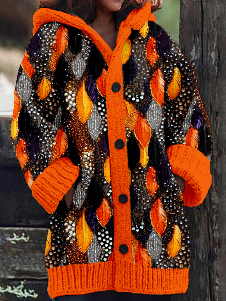 Halloween Sequin Feather Art Cozy Hooded Cardigan artswardrobe