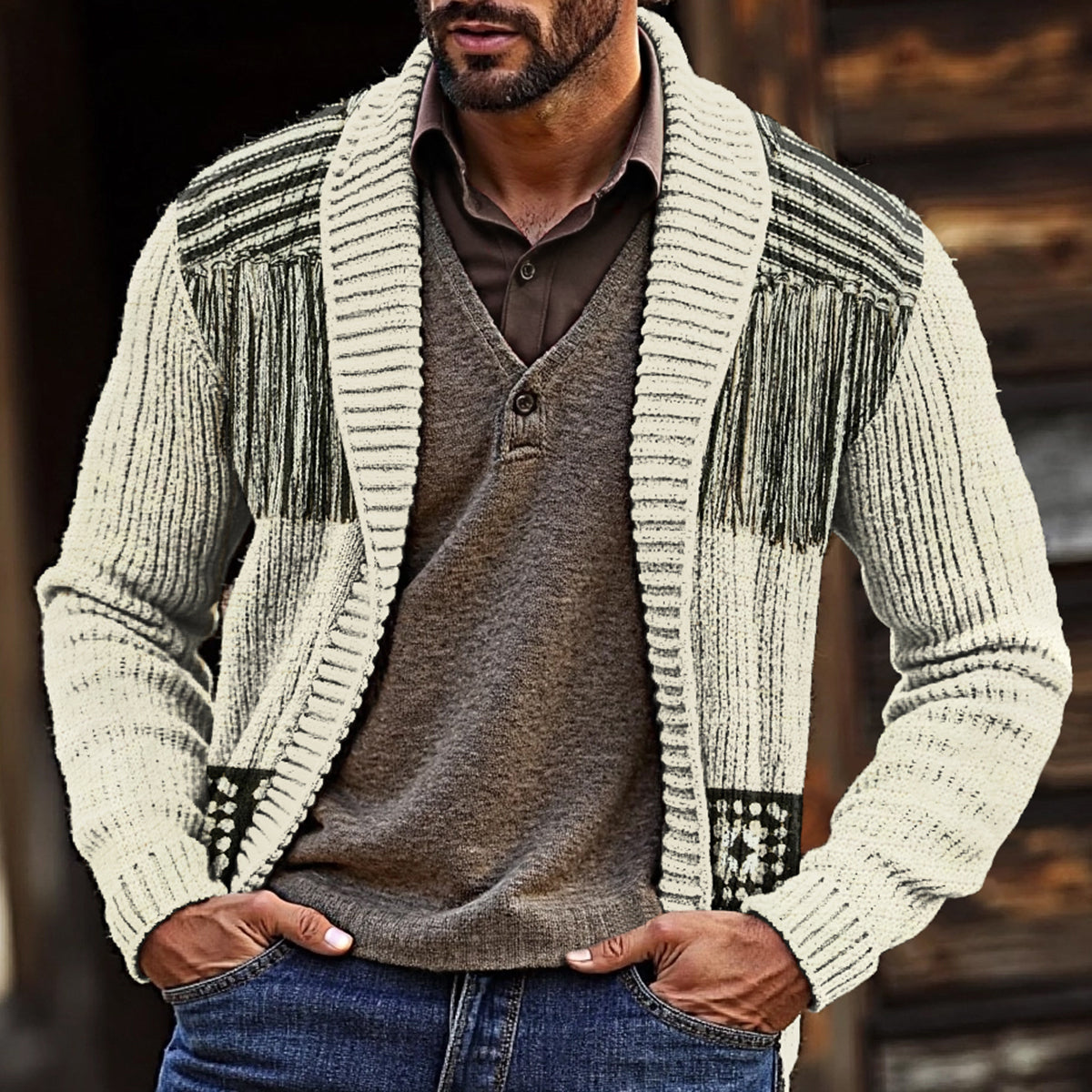 Men'S Vintage Tassels Knitted Jacquard Cozy Sweater Cardigan elevenforest