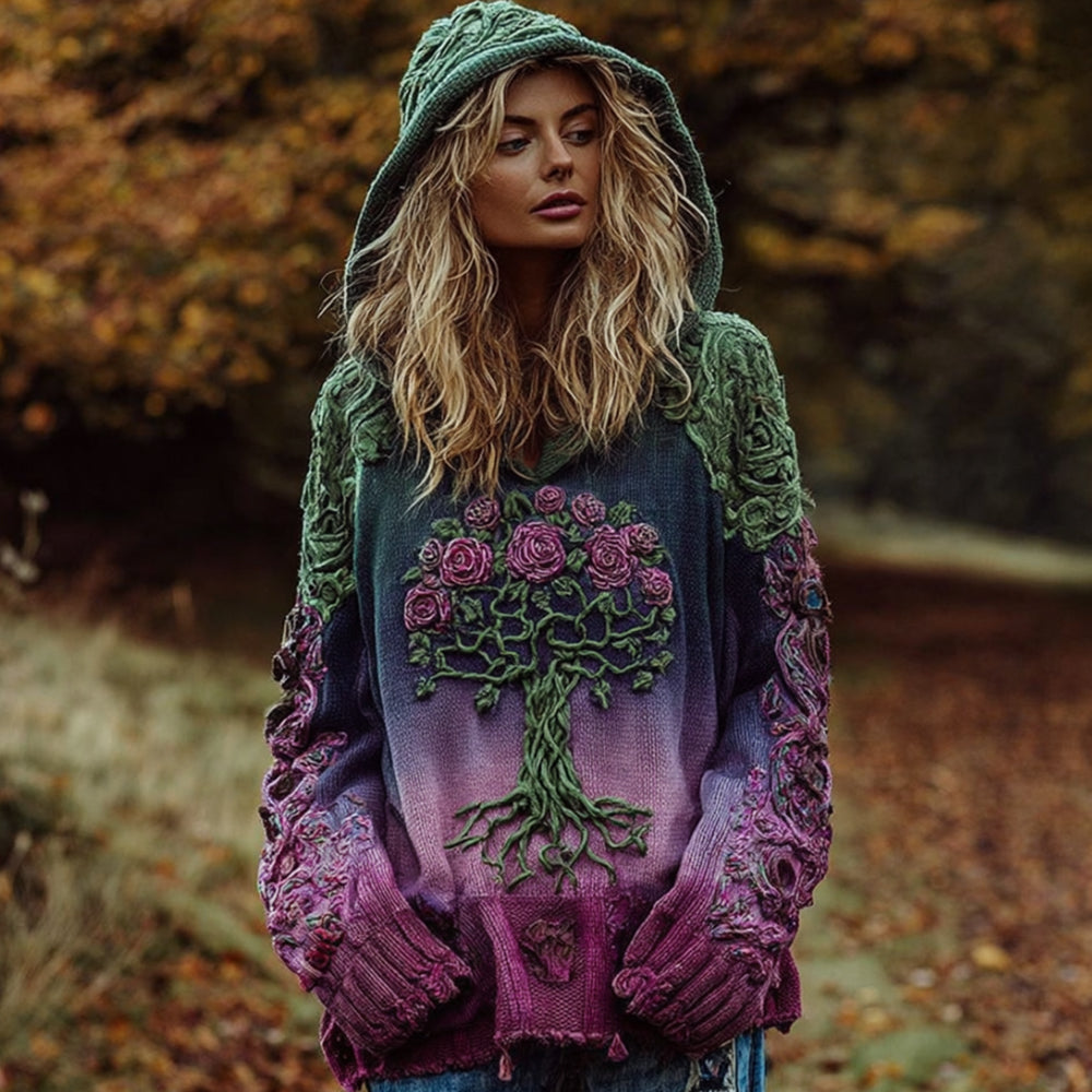 Women's Tie-dye Vintage Tree Of Life Long-sleeved Sweater artswardrobe