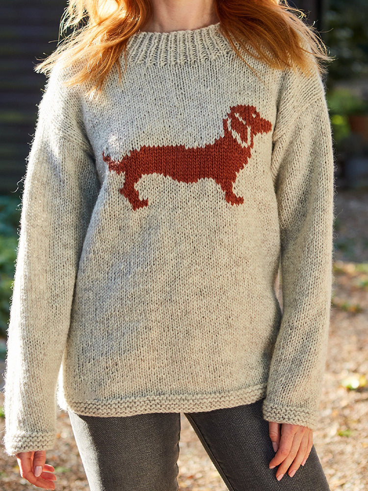Comstylish Dachshund Dog Pattern Cozy Knit Sweater