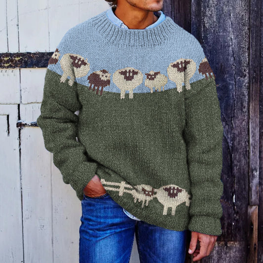 Men's Farm Sheep Print Cozy Knit Sweater elevenforest