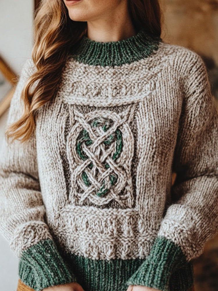 Women's Retro Irish Celtic Knot Cozy Knit Sweater artswardrobe