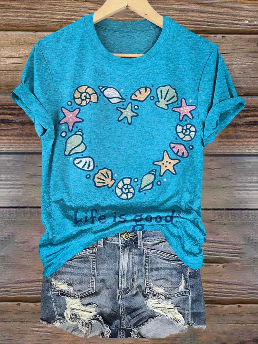 Women's Life Is Good V-neck T-shirt with Graphic Art Print