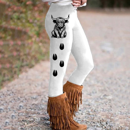 Women's Highland Cow Print Casual Leggings artswardrobe