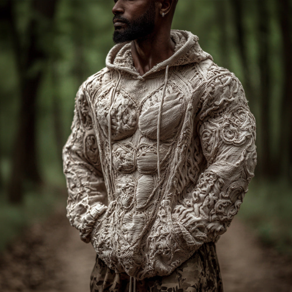 Men's Halloween Human Anatomy Art Beige Patterned Knitted Hooded Sweater artswardrobe