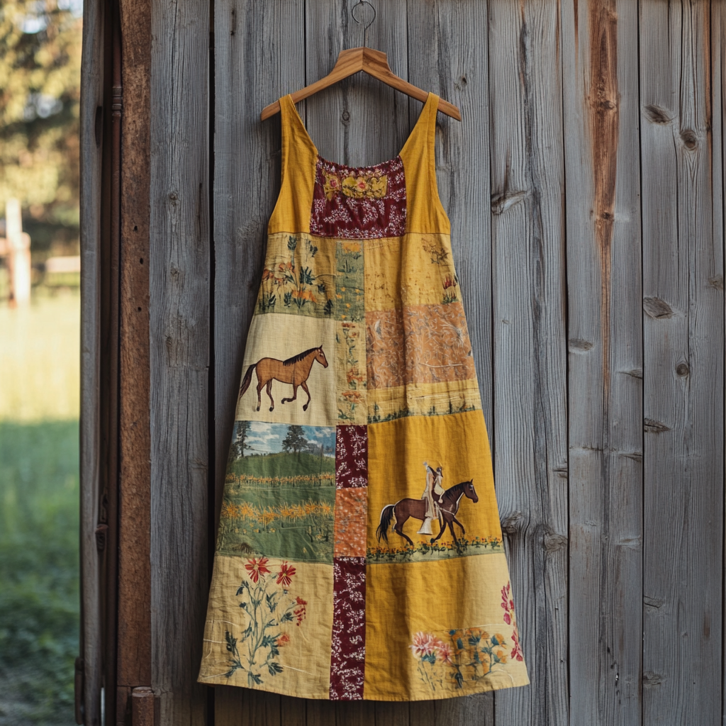 Women's Vintage Western Horse Art Print Sleeveless Dress artswardrobe