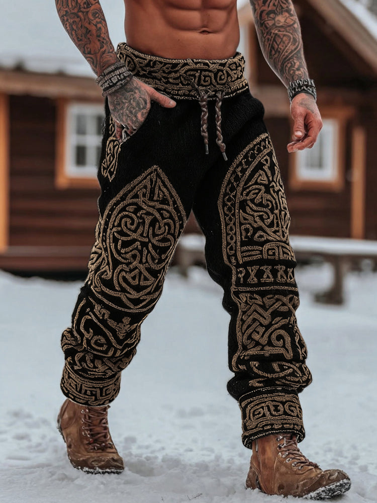 Men's Viking Tribal Celtic Geometry Pattern Art Cozy Knit Pants artswardrobe