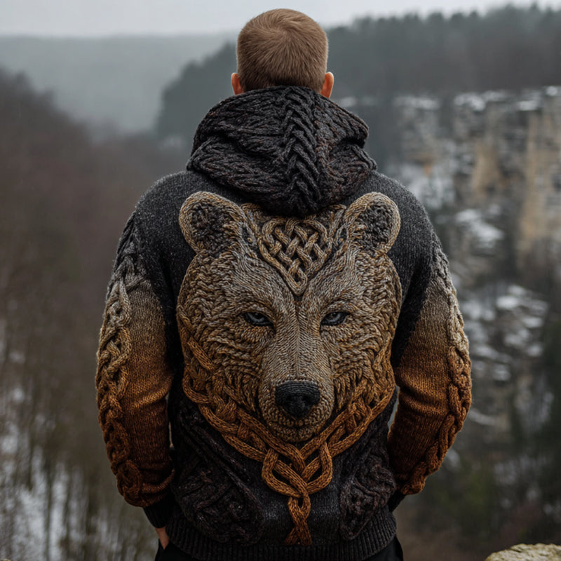 Men's Viking Bear Style Celtic Thick Zip-up Hooded Sweater artswardrobe