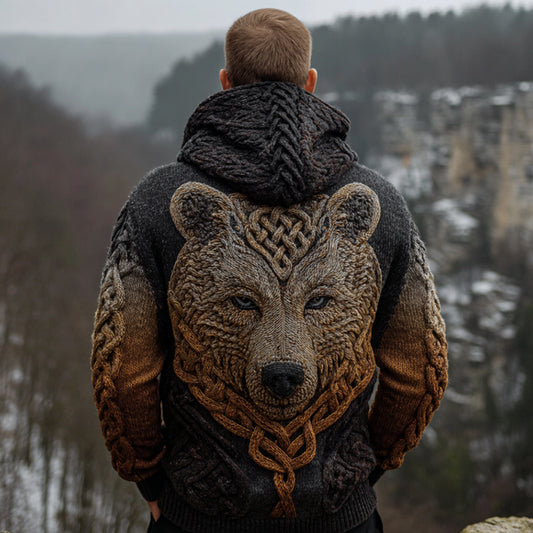 Men's Viking Bear Style Celtic Thick Zip-up Hooded Sweater artswardrobe