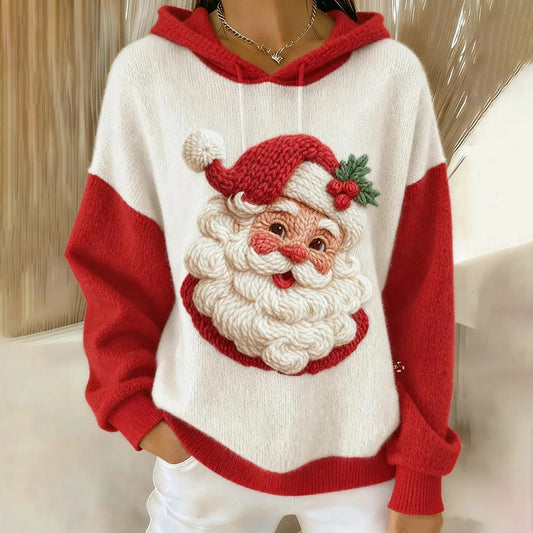 Comstylish Women's Christmas Santa Claus Pattern Cozy Knit Hooded Sweater