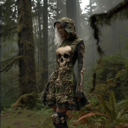 Halloween Dark Forest Ladies' Knit Hooded Cardigan Dress artswardrobe