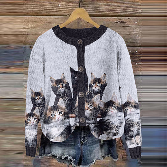 Vintage Colorful Cat Knitted Sweater elevenforest