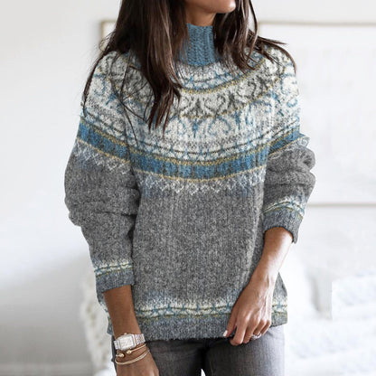 Vintage Fairman Island Geometric Pattern Contrast Turtleneck Sweater elevenforest