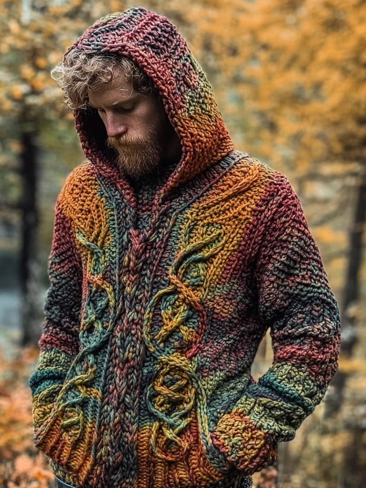 Men's Colorful Viking Celtic Chunky Cozy Hooded Sweater artswardrobe