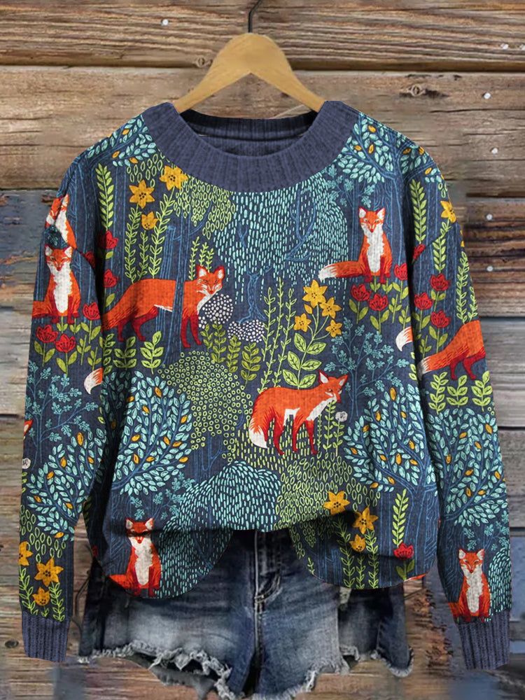 Fox in the Forest Graphic Vintage Comfy Sweater artswardrobe