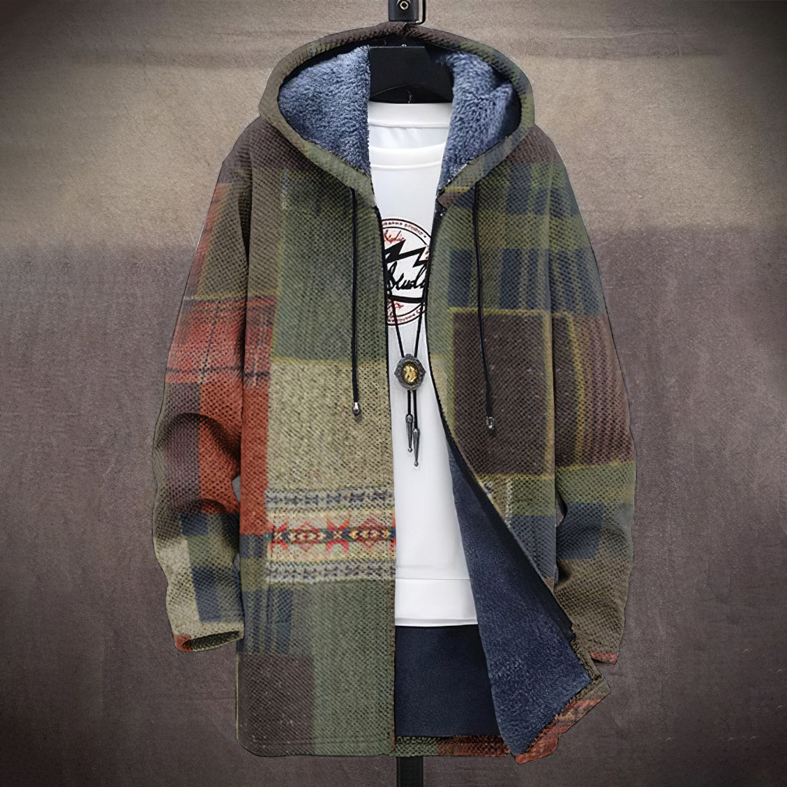 Men's Vintage Knitted Color Block Cozy Plush Hooded Coat elevenforest