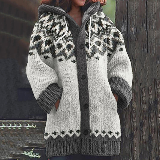 Vintage Icelandic Jacquard Warmth Knit Print Women's Sweater elevenforest