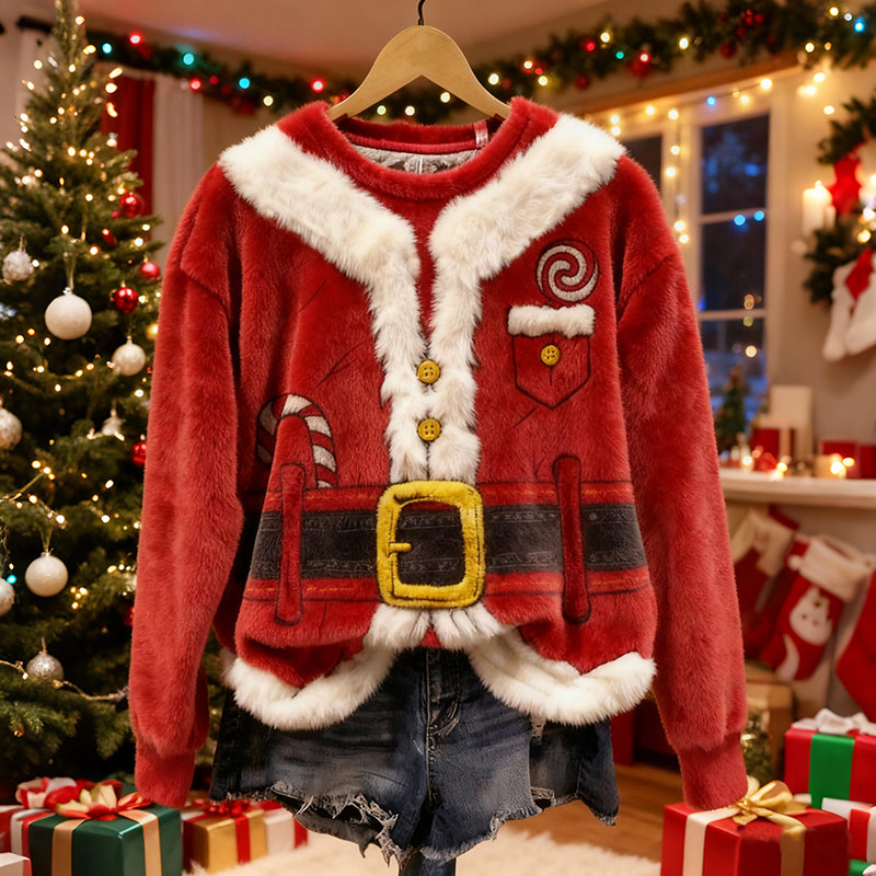 Comstylish Women's Funny Christmas Cosplay Flannel Crew Neck Sweatshirt