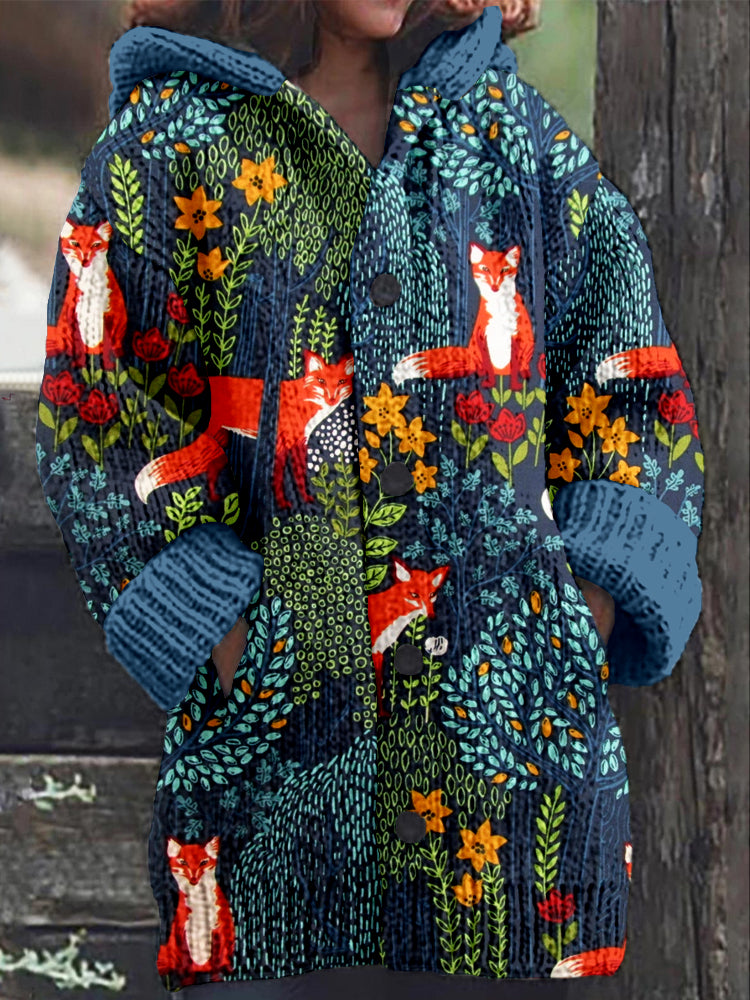 Fox in the Forest Graphic Cozy Hooded Cardigan artswardrobe
