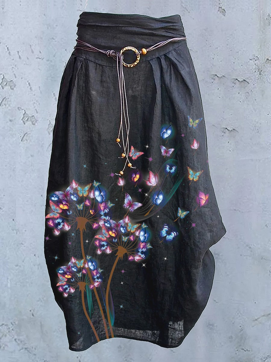 Women's Dandelion Butterfly Art Design Casual Skirt