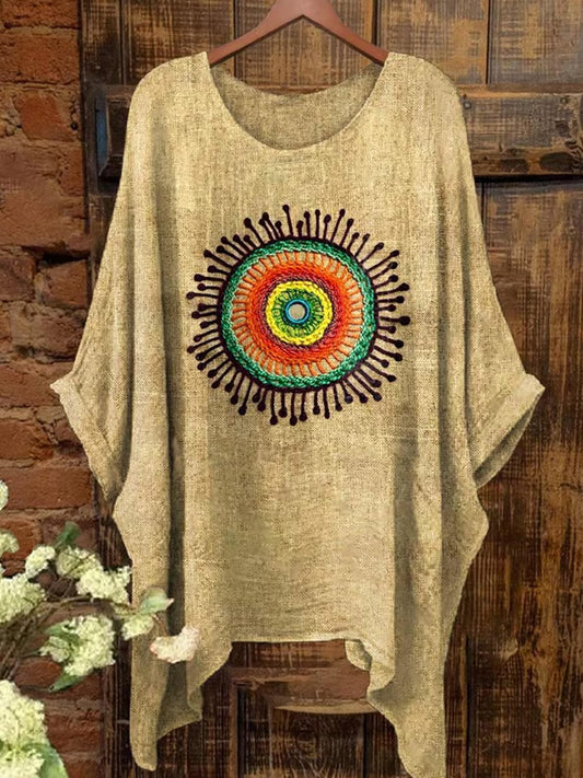 Comstylish Women's Psychedelic Collage Sunflower Retro Hippie Art Pattern Print Short Sleeve Top
