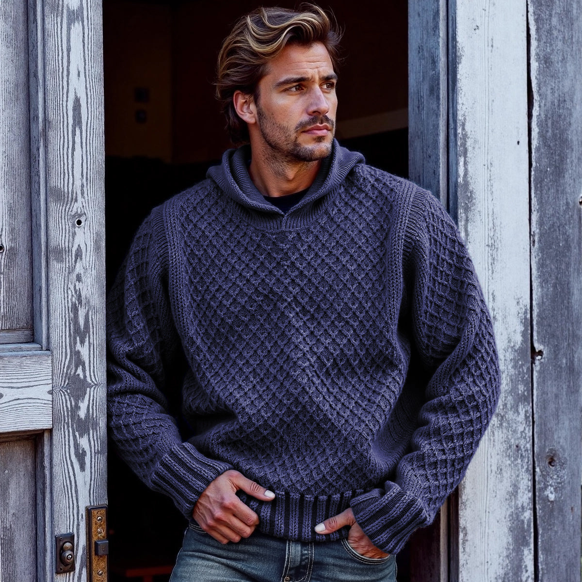 Men's Retro Cross Pattern Hooded Sweater elevenforest