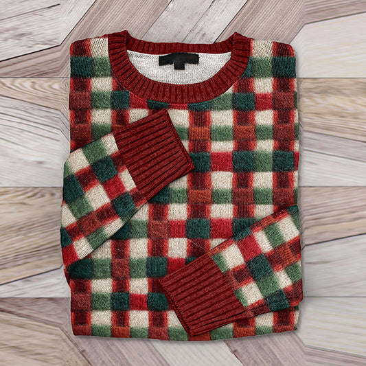 Christmas Red Green Gingham Art Cozy Knit Sweater elevenforest