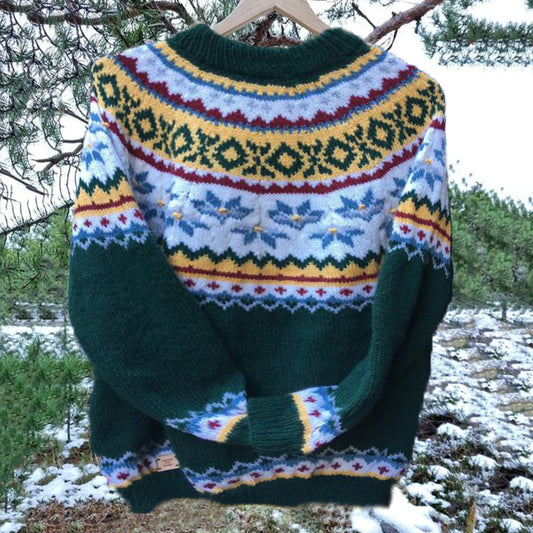 Unisex Vintage Icelandic Beautiful Knit Jacquard Warmth Crew Neck Sweater elevenforest